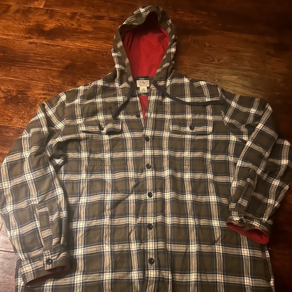 LL Bean Flannel button up hoodie - Picture 1 of 5
